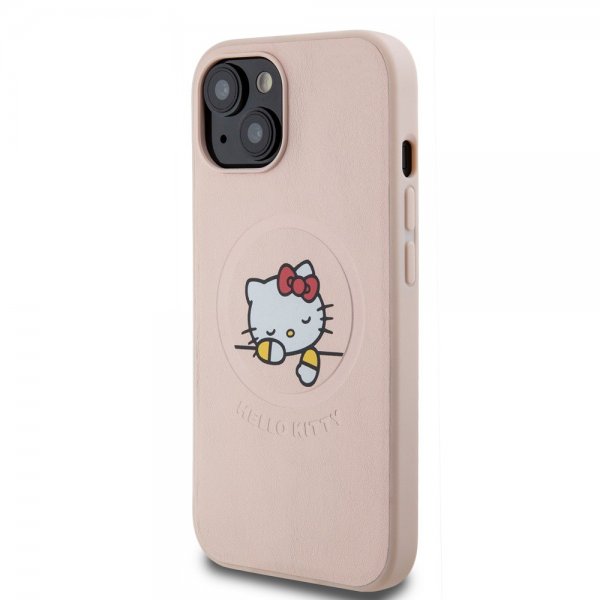 Hello Kitty iPhone 15 Skal Debossed Logo MagSafe Rosa