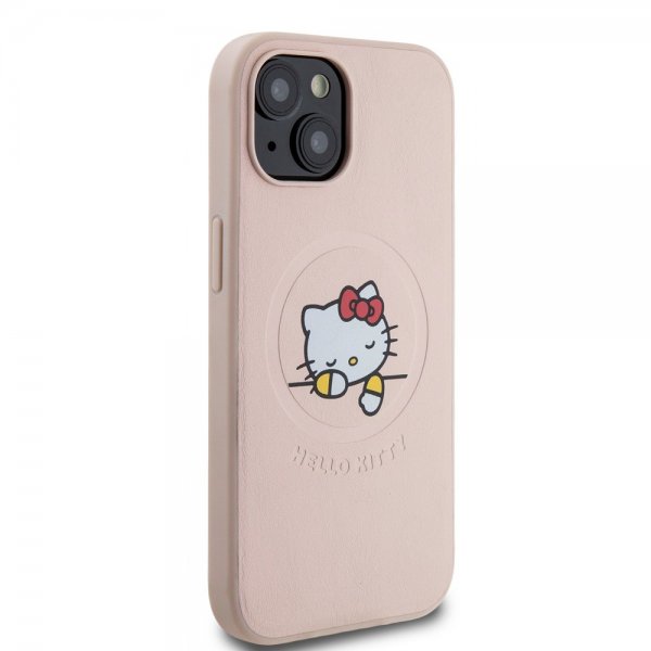 Hello Kitty iPhone 15 Skal Debossed Logo MagSafe Rosa