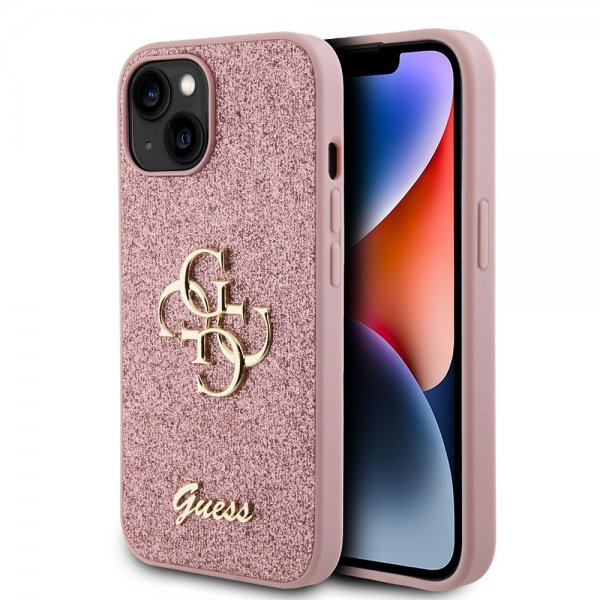 Guess iPhone 15 Skal Fixed Glitter Rosa