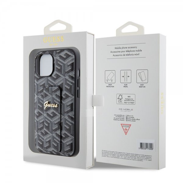 Guess iPhone 15 Skal G Cube Grip Stand Svart