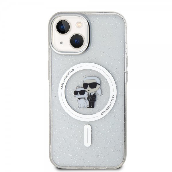 Karl Lagerfeld iPhone 15 Skal Karl & Choupette Glitter MagSafe Transparent