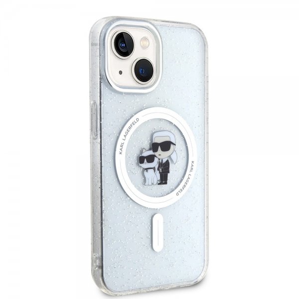 Karl Lagerfeld iPhone 15 Skal Karl & Choupette Glitter MagSafe Transparent