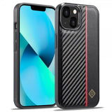 Lc.Imeeke iPhone 15 Skal Kolfibertextur Röd Stripe Svart