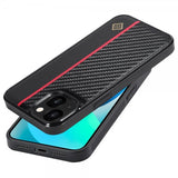 Lc.Imeeke iPhone 15 Skal Kolfibertextur Röd Stripe Svart