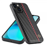 Lc.Imeeke iPhone 15 Skal Kolfibertextur Röd Stripe Svart