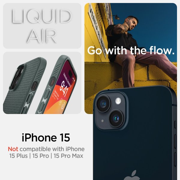 Spigen iPhone 15 Skal Liquid Air Abyss Green