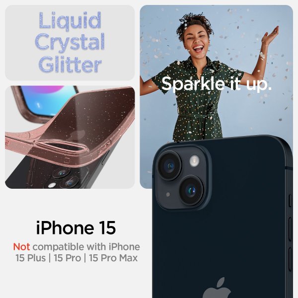 Spigen iPhone 15 Skal Liquid Crystal Glitter Rose Quartz