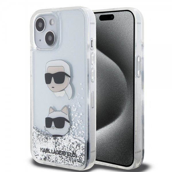 Karl Lagerfeld iPhone 15 Skal Liquid Glitter Karl & Choupette Silver