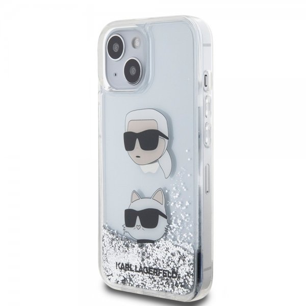 Karl Lagerfeld iPhone 15 Skal Liquid Glitter Karl & Choupette Silver