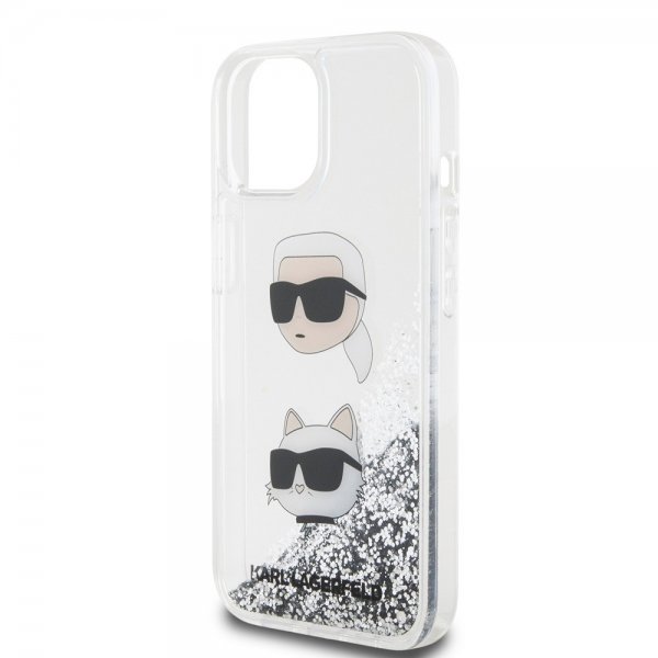 Karl Lagerfeld iPhone 15 Skal Liquid Glitter Karl & Choupette Silver