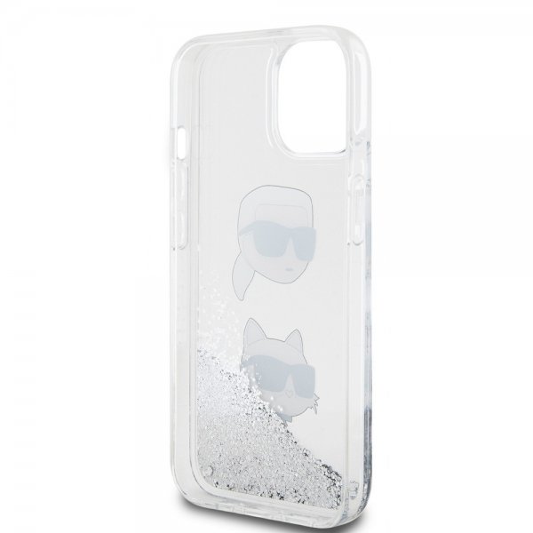 Karl Lagerfeld iPhone 15 Skal Liquid Glitter Karl & Choupette Silver