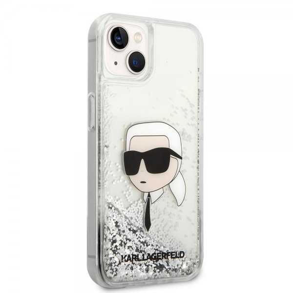 Karl Lagerfeld iPhone 15 Skal Liquid Glitter NFT Karl Silver