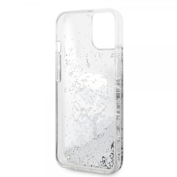Karl Lagerfeld iPhone 15 Skal Liquid Glitter NFT Karl Silver