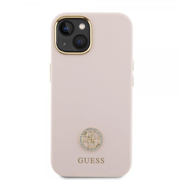 Guess iPhone 15 Skal Liquid Silicone Metal Logo Rosa