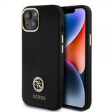 Guess iPhone 15 Skal Liquid Silicone Metal Logo Svart