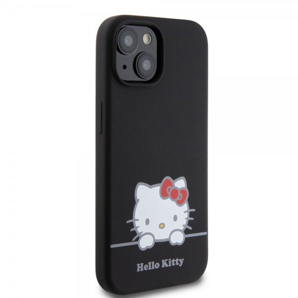 Hello Kitty iPhone 15 Skal Liquid Silicone Svart