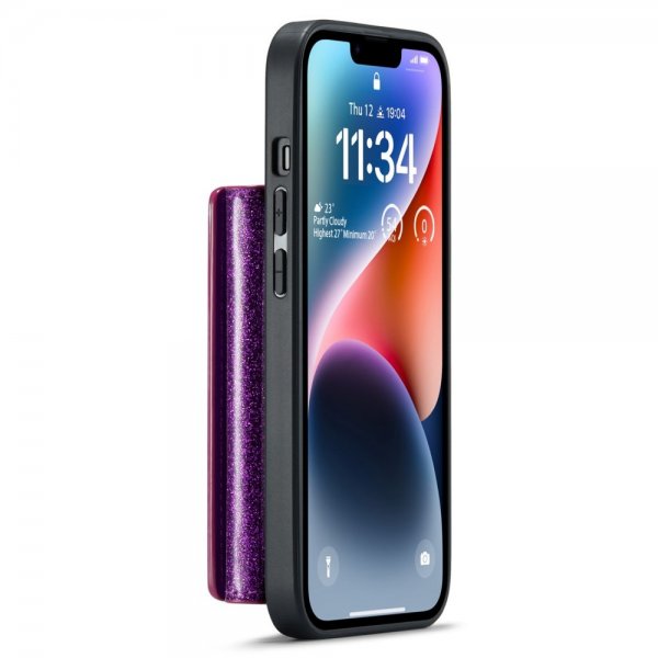 Dg.Ming iPhone 15 Skal M3 Series Löstagbar Korthållare Glitter Lila