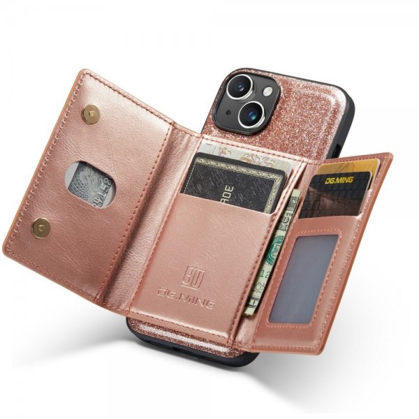 Dg.Ming iPhone 15 Skal M3 Series Löstagbar Korthållare Glitter Roseguld