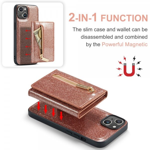 Dg.Ming iPhone 15 Skal M3 Series Löstagbar Korthållare Glitter Roseguld