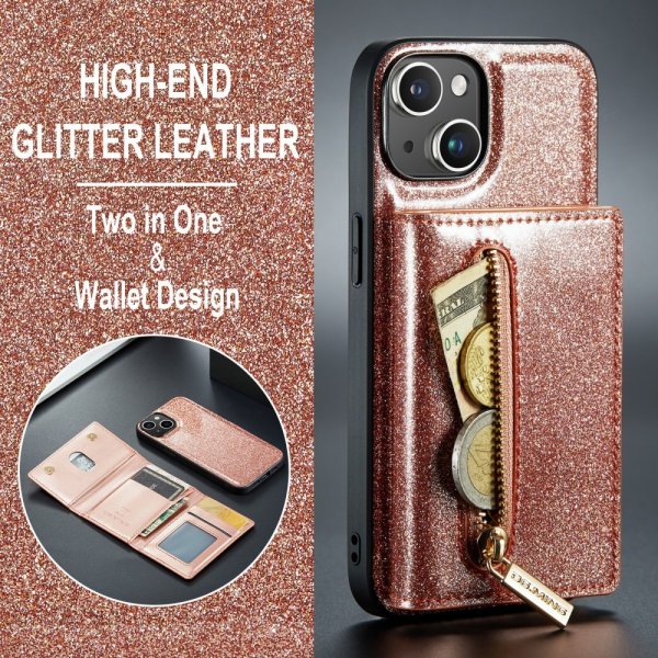 Dg.Ming iPhone 15 Skal M3 Series Löstagbar Korthållare Glitter Roseguld