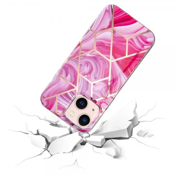 iPhone 15 Skal Marmormönster Rosa Röd