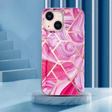 iPhone 15 Skal Marmormönster Rosa Röd