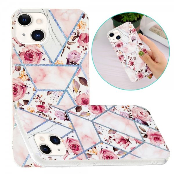 iPhone 15 Skal Marmormönster Rosor Rosa