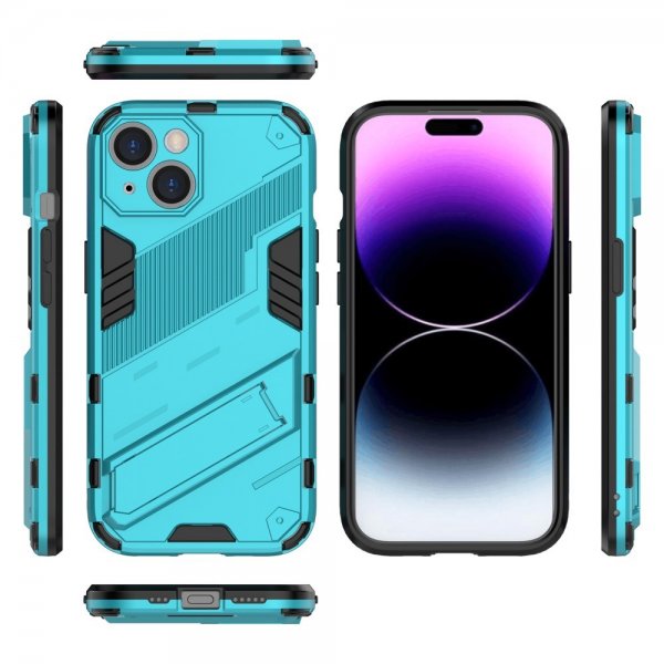 iPhone 15 Skal med Stativ Ljusblå