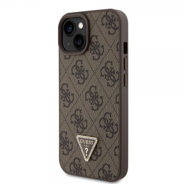 Guess iPhone 15 Skal Metal Logo Strass Crossbody Strap Brun