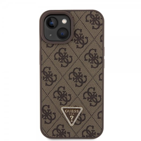 Guess iPhone 15 Skal Metal Logo Strass Crossbody Strap Brun