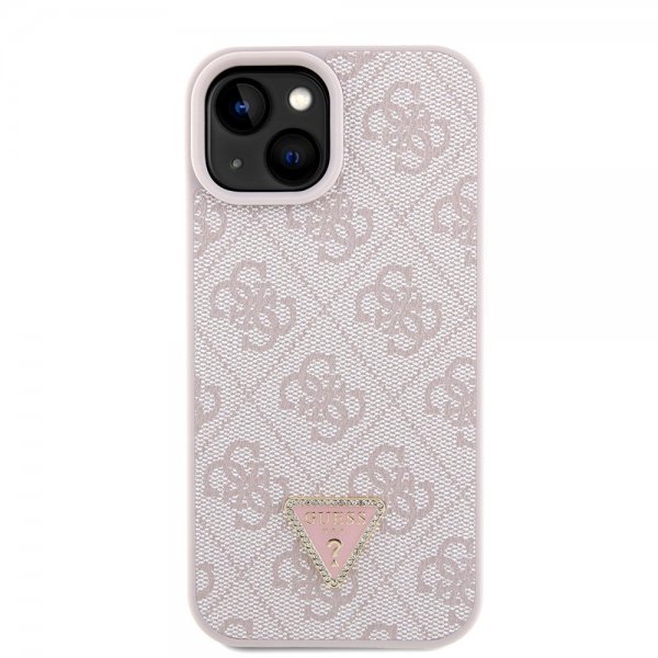 Guess iPhone 15 Skal Metal Logo Strass Crossbody Strap Rosa