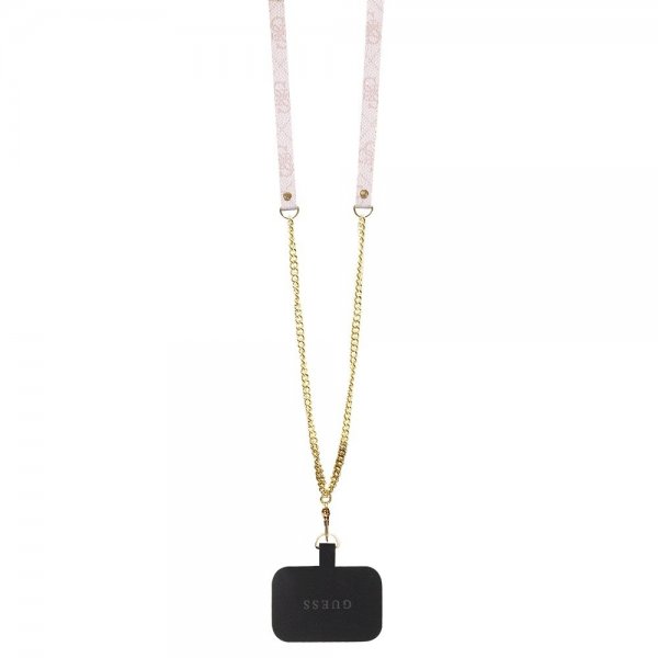 Guess iPhone 15 Skal Metal Logo Strass Crossbody Strap Rosa
