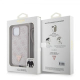 Guess iPhone 15 Skal Metal Logo Strass Crossbody Strap Rosa