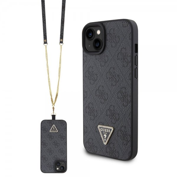 Guess iPhone 15 Skal Metal Logo Strass Crossbody Strap Svart
