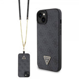 Guess iPhone 15 Skal Metal Logo Strass Crossbody Strap Svart