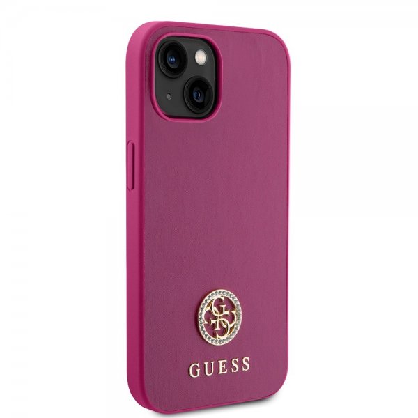 Guess iPhone 15 Skal Metal Logo Strass Metallic Rosa