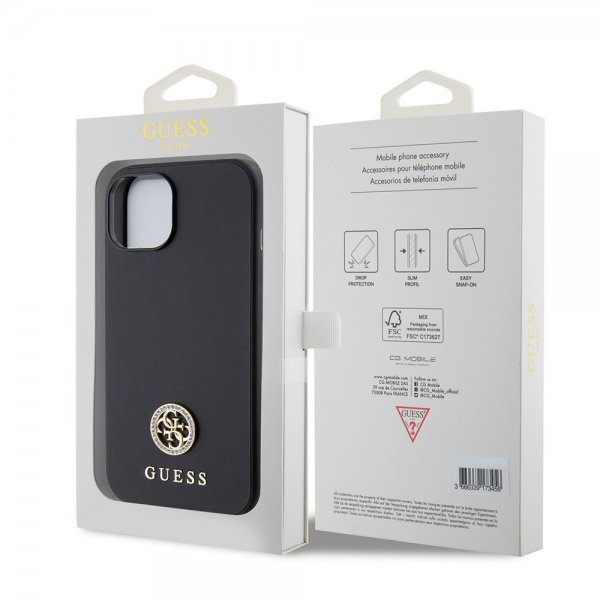 Guess iPhone 15 Skal Metal Logo Strass Svart
