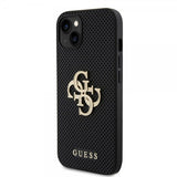 Guess iPhone 15 Skal Perforated Glitter Svart