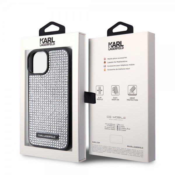 Karl Lagerfeld iPhone 15 Skal Rhinestone Silver