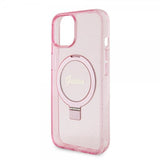 Guess iPhone 15 Skal Ring Stand Glitter MagSafe Rosa