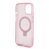 Guess iPhone 15 Skal Ring Stand Glitter MagSafe Rosa