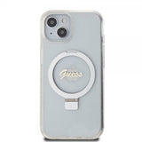 Guess iPhone 15 Skal Ring Stand Glitter MagSafe Transparent