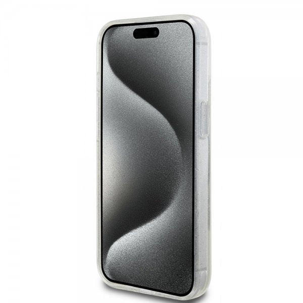 Guess iPhone 15 Skal Ring Stand Glitter MagSafe Transparent