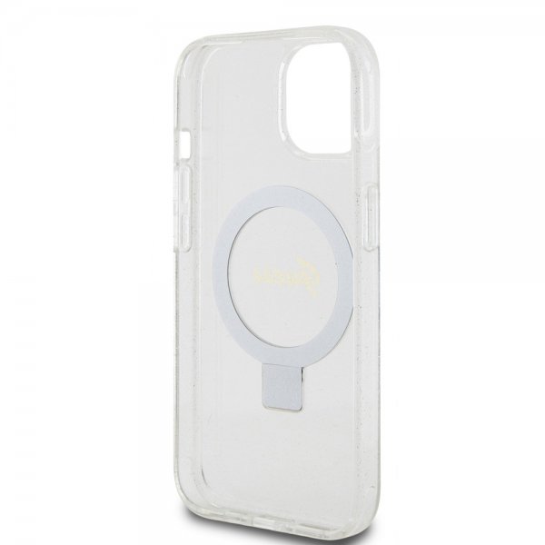 Guess iPhone 15 Skal Ring Stand Glitter MagSafe Transparent
