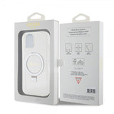 Guess iPhone 15 Skal Ring Stand Glitter MagSafe Transparent
