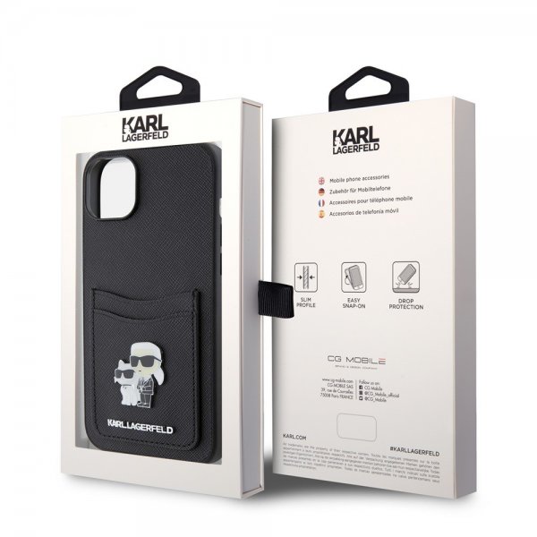 Karl Lagerfeld iPhone 15 Skal Saffiano Double Cardslot Svart