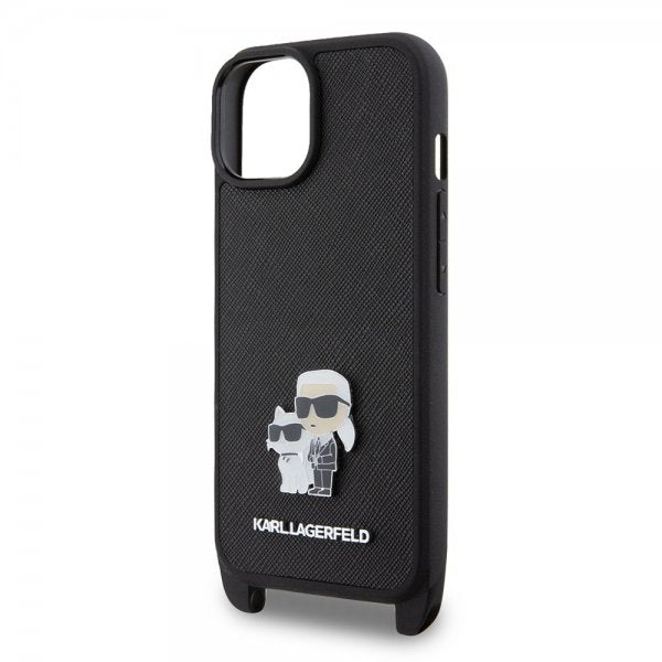 Karl Lagerfeld iPhone 15 Skal Saffiano Karl & Choupette Crossbody Svart
