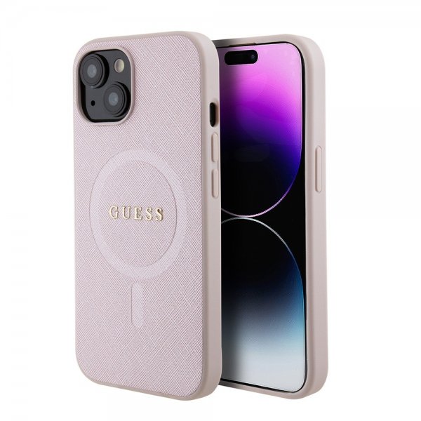 Guess iPhone 15 Skal Saffiano MagSafe Rosa