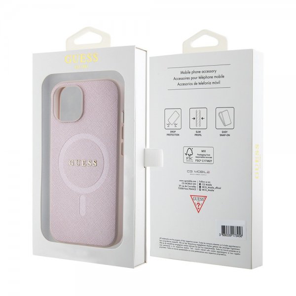 Guess iPhone 15 Skal Saffiano MagSafe Rosa