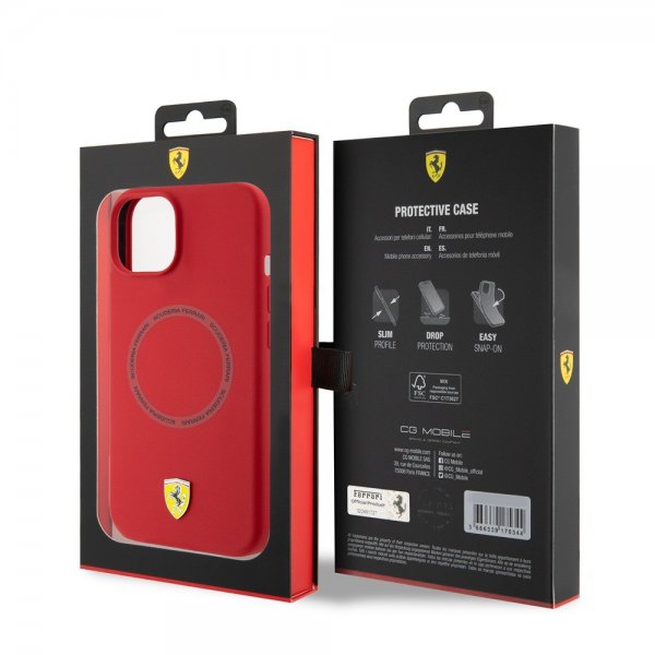 Ferrari iPhone 15 Skal Silicone MagSafe Röd
